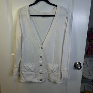 Spirit Women Cardigan White Button Front Cotton Pockets Size L